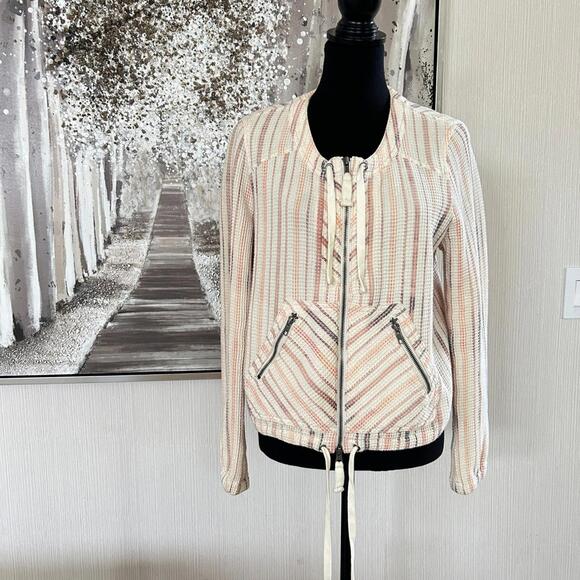 Free People - Striped Jacket in Cream and Pink - Size Medium - Picture 2 of 8